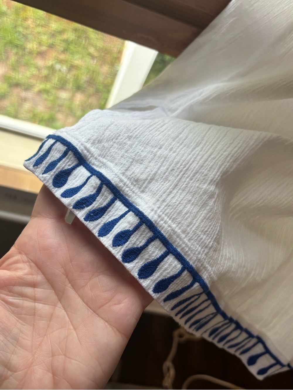 J.Crew White Cotton Tunic Cover Up Blue Tassel Embroidered Medium - Picture 8 of 11